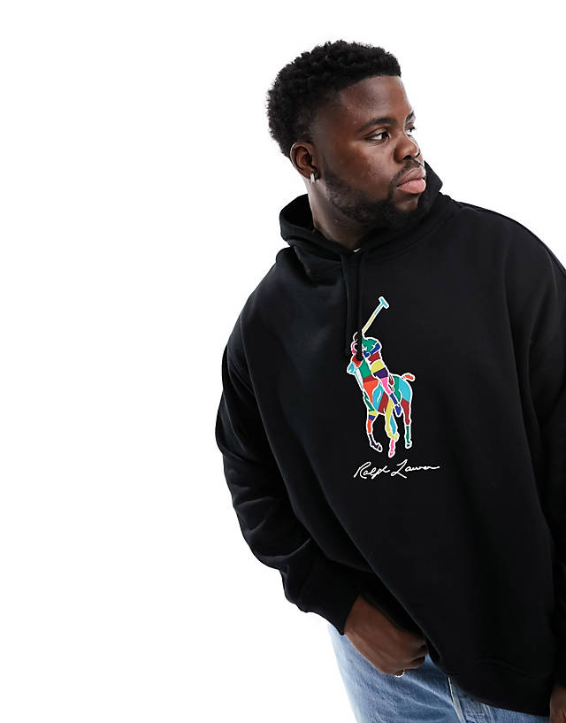 Polo Ralph Lauren - big & tall multi player logo hoodie oversized fit in black