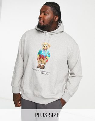 Polo Ralph Lauren Big & Tall outdoor bear print hoodie in grey marl