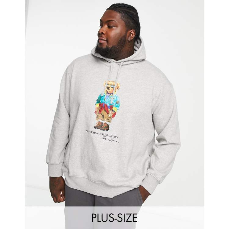 Polo Ralph Lauren Big & Tall outdoor bear print hoodie in grey marl | ASOS