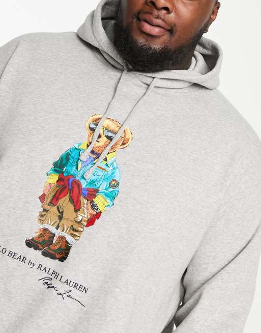 Polo Ralph Lauren heritage bear print fleece hoodie in grey marl