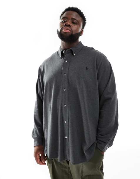 Polo Ralph Lauren Big & Tall - Overhemd van piqué met logo in gemêleerd antraciet - view 1