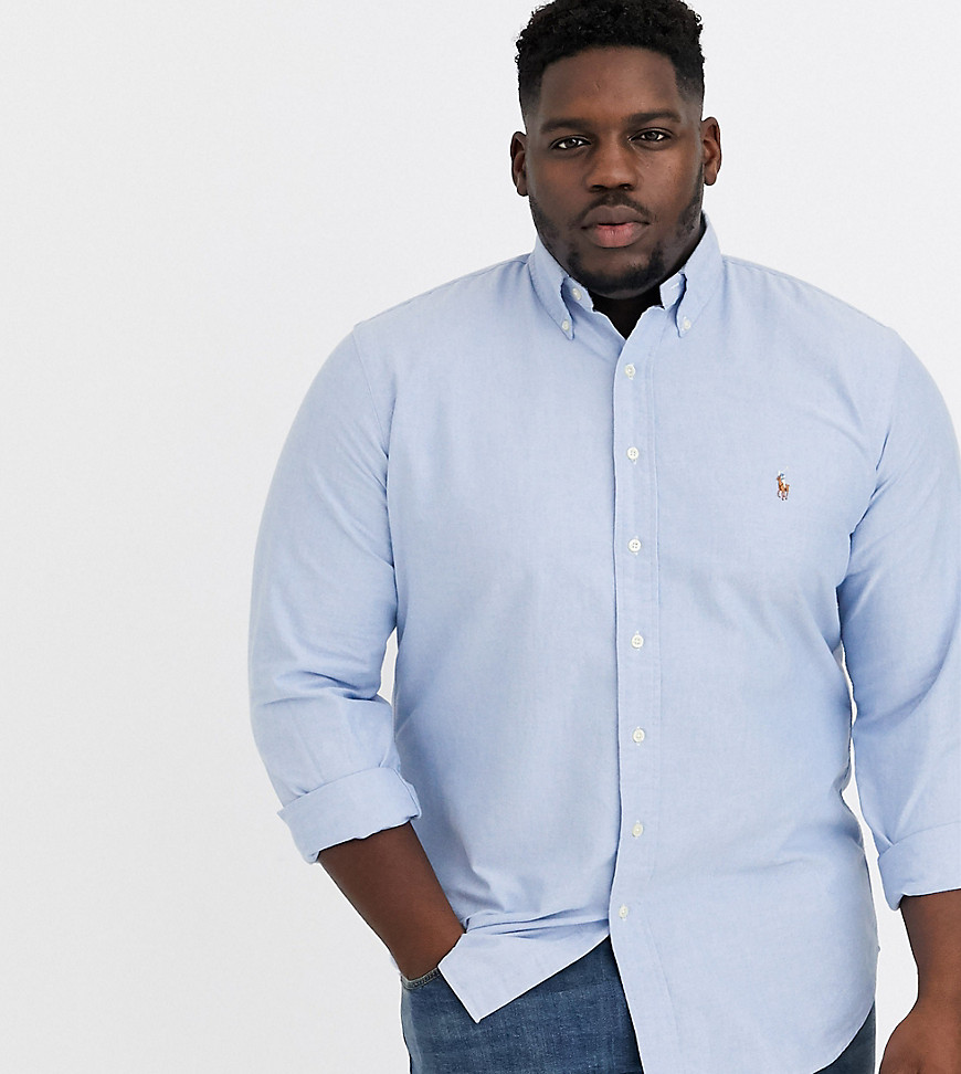 Polo Ralph Lauren Big & Tall Oxford skjorte med playerlogo og knapper i lyseblå
