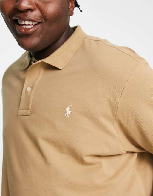 Polo Ralph Lauren Big Tall Piqu polo met icoonlogo in lichtbruin