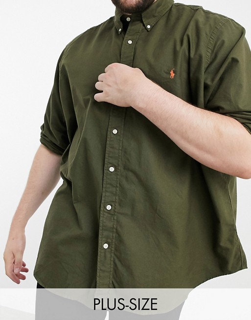 Polo Ralph Lauren Big & Tall player logo garment dye oxford shirt in olive
