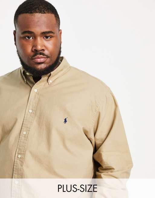 Polo Ralph Lauren Big & Tall player logo garment dyed oxford shirt button down in surrey tan