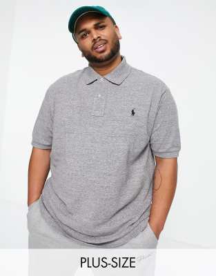 Polo Ralph Lauren Big & Tall player logo pique polo in charcoal marl-Grey