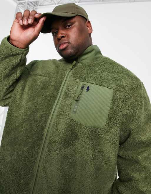 Polo Ralph Lauren Big & Tall player logo sherpa full zip jacket in olive  green