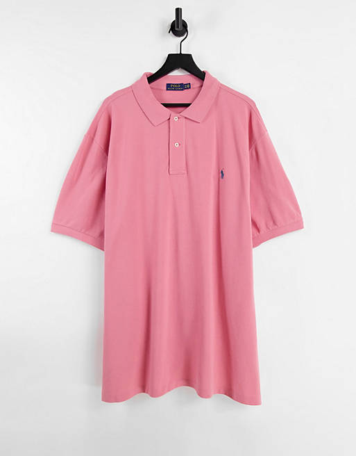 Polo Ralph Lauren Big & Tall player logo slim fit pique polo in desert rose pink