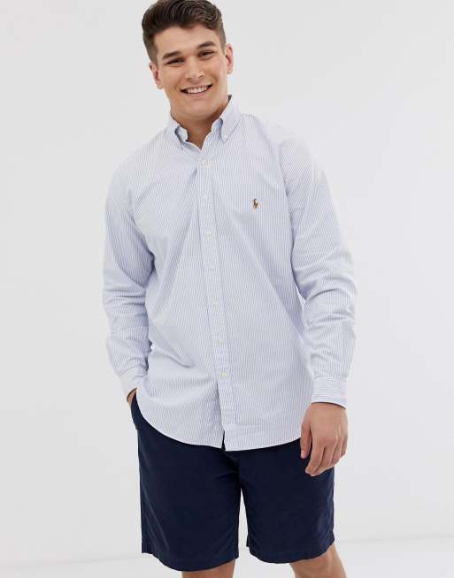 Polo Ralph Lauren Big Tall player logo stripe oxford shirt in blue white ASOS