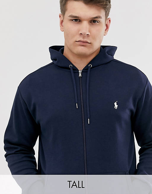 Polo Ralph Lauren Big & Tall player logo zip through hoodie in navy | ASOS
