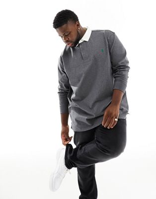 Polo Ralph Lauren Big & Tall icon logo rugby polo classic oversized fit in charcoal marl - ASOS Price Checker