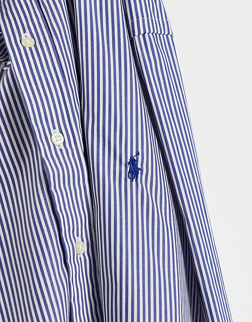 siren Classic Colleague Polo Ralph Lauren Big & Tall polo player logo striped poplin shirt in  navy/white | ASOS