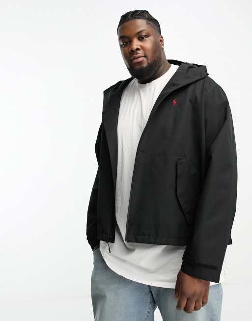 Polo Ralph Lauren Big & Tall Portland unlined hooded windbreaker jacket in  black | ASOS