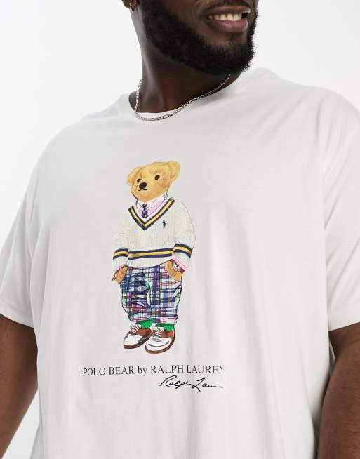 Polo Ralph Lauren Big & Tall prep bear print t-shirt custom fit in white |  ASOS