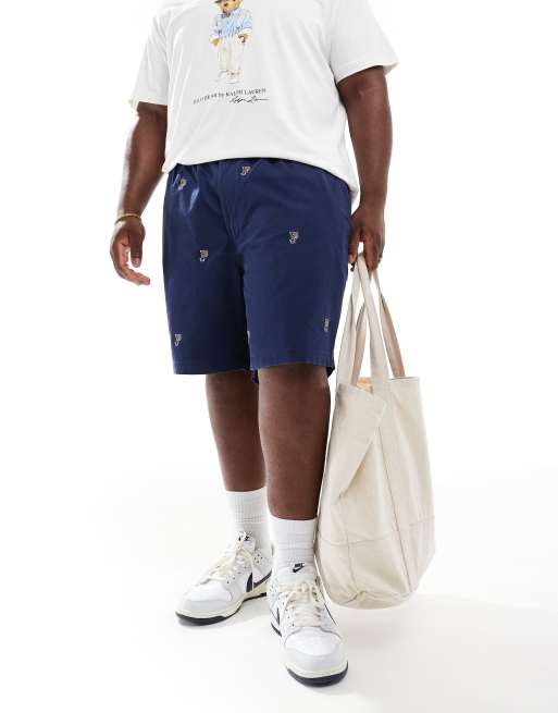 Polo Ralph Lauren Big Tall Prepster all over retro sports logo twill chino shorts classic fit in navy