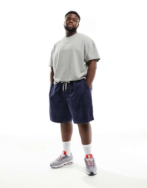 Polo Ralph Lauren Big & Tall - Prepster - Pantaloncini chino classici oversize blu navy in velluto a coste piatti sul davanti