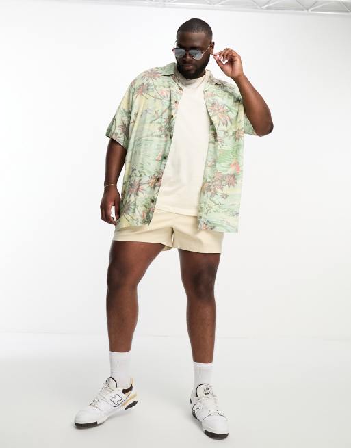Polo Ralph Lauren Big & Tall revere collar short sleeve hawaiian print rayon shirt in green