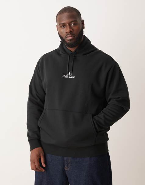 Polo Ralph Lauren Big & Tall - Sort hættetrøje med centreret tekst og ikonlogo i dobbeltstrik - view 1