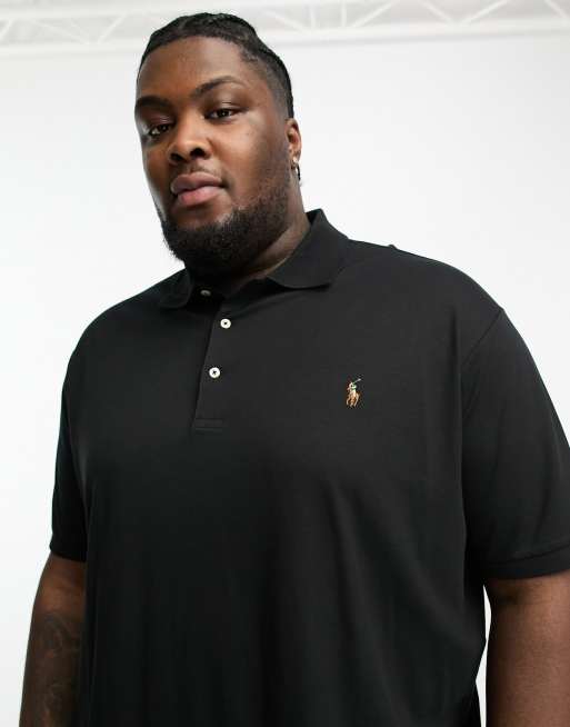 Polo Ralph Lauren Big & Tall - Sort polotrøje med ikonlogo i pimabomuld