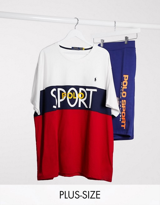 Polo Ralph Lauren Big & Tall sport capsule colourblock logo t-shirt in white/navy/red
