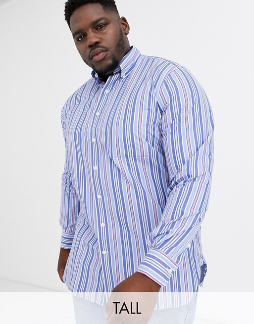 Polo Ralph Lauren Big & Tall stripe button down one pocket shirt stretch poplin in blue pastel multi