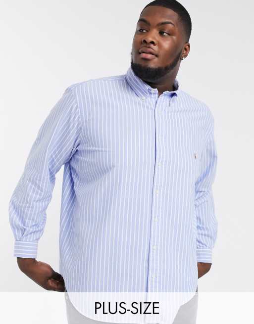 Polo Ralph Lauren Big & Tall stripe oxford shirt custom regular fit player  logo in blue | ASOS