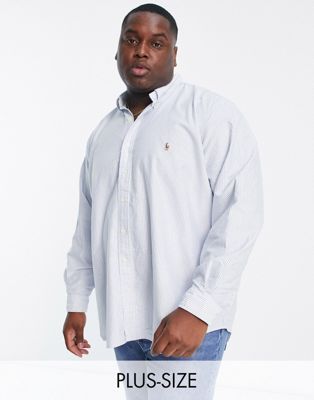 Polo Ralph Lauren Big & Tall stripe oxford shirt with pony logo in blue/white