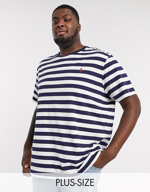 Polo Ralph Lauren Big & Tall stripe player logo t-shirt in navy/white