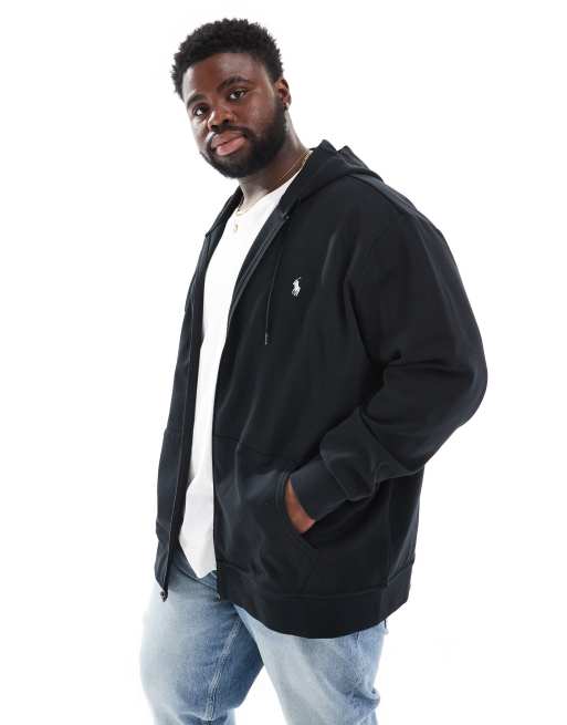 Polo Ralph Lauren Big & Tall – Svart, dubbelstickad hoodie med klassisk logga och dragkedja