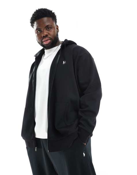 Polo Ralph Lauren – Big & Tall – Svart, dubbelstickad sweatshirt med kort dragkedja och ikonlogga - view 1