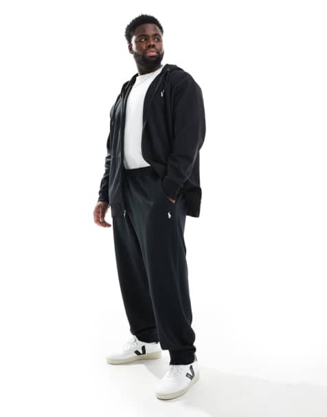 Polo Ralph Lauren – Big & Tall – Svarta, dubbelstickade mjukisbyxor med ikonlogga - view 1