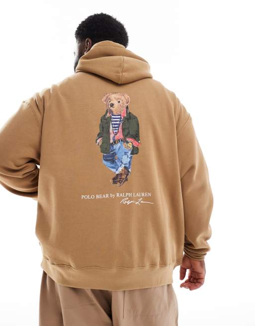 Polo Ralph Lauren Big & Tall - Sweat à capuche en molleton à imprimé ours explorateur dans le dos - Camel