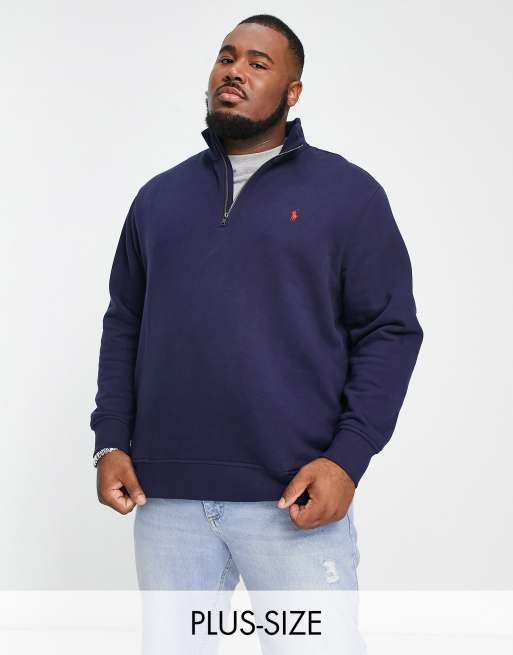 Polo Ralph Lauren Big u0026 Tall - Sweat avec demi fermeture éclair et logo  emblématique - Bleu marine | ASOS