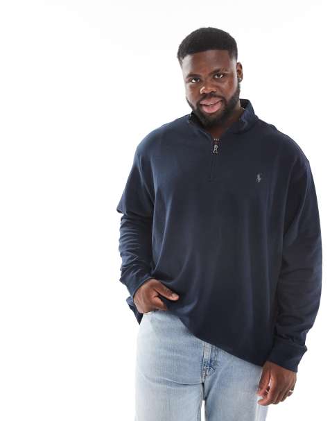 Polo Ralph Lauren Big & Tall - Sweat en maille double à logo emblématique et col zippé - Marine - view 1
