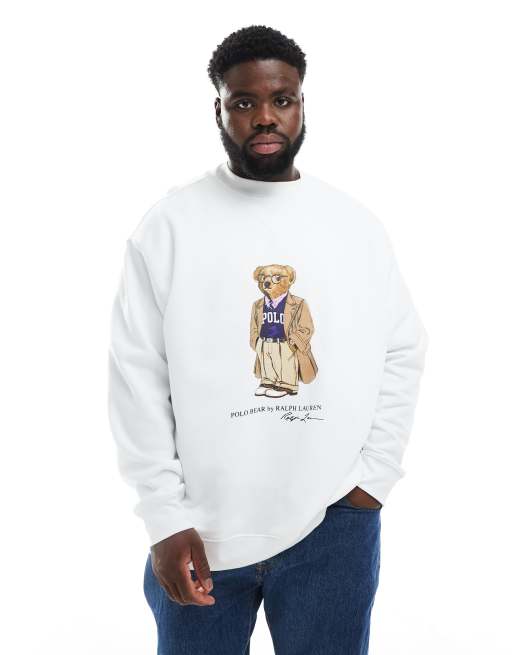 Polo Ralph Lauren - Big & Tall - T-shirt met heritage berenprint in wit
