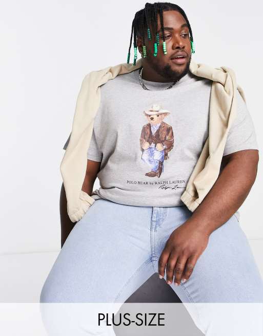 Polo Ralph Lauren Big & Tall - T-shirt met print van cowboy-beer in gemêleerd grijs