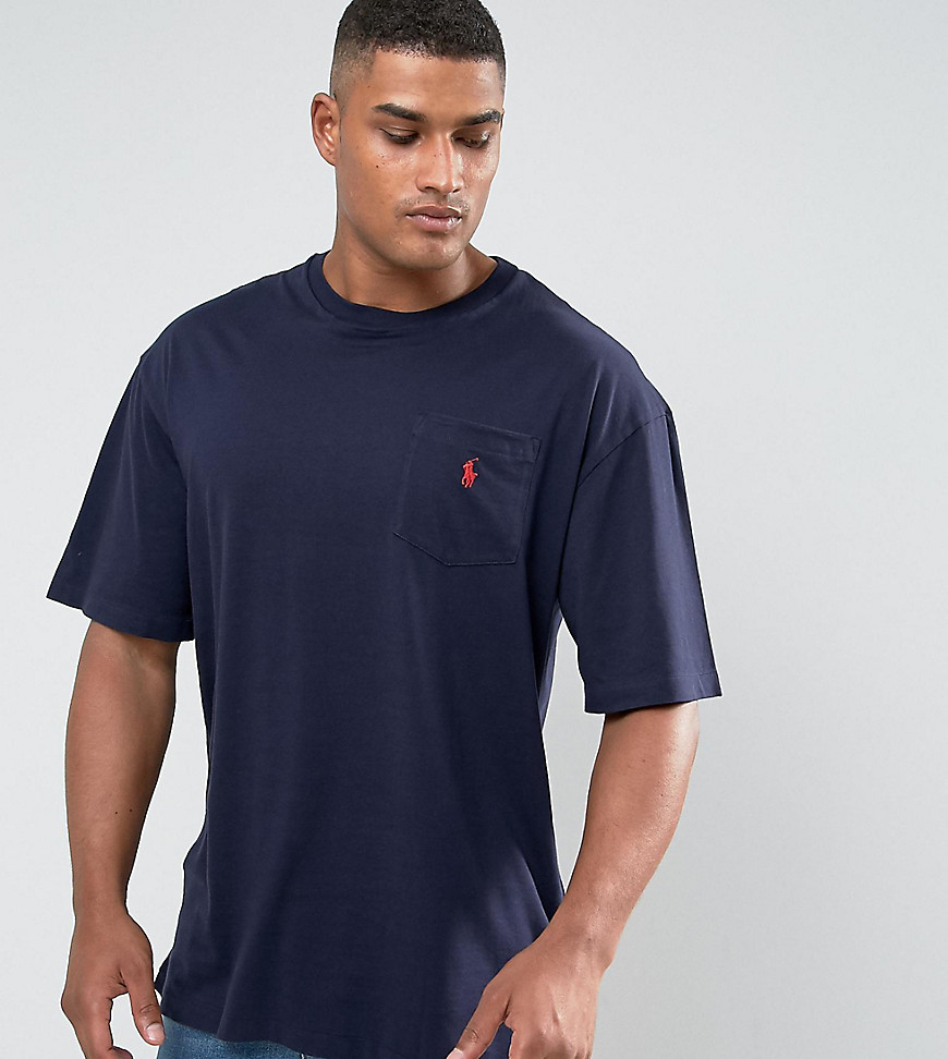 Polo Ralph Lauren - Big & tall - T-shirt met ronde hals en spelerslogo in marineblauw