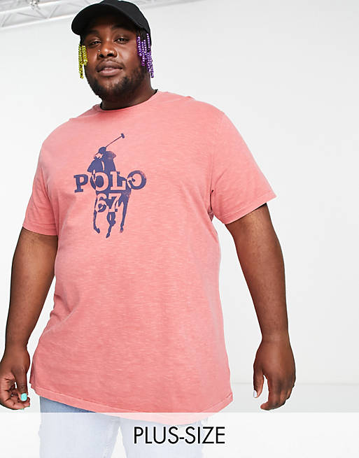 Polo Ralph Lauren Big & Tall t-shirt with large player logo print in washed  red | ASOS