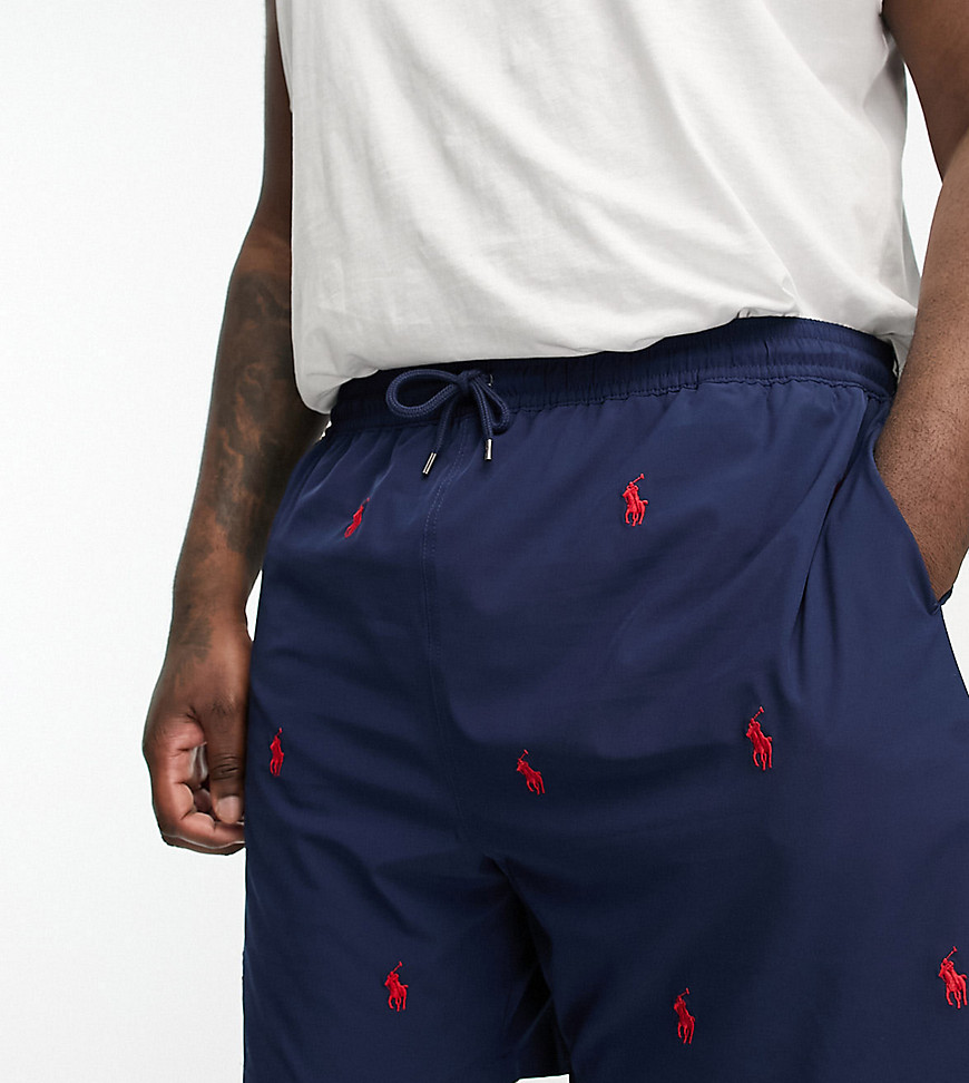Polo Ralph Lauren Big & Tall Traveler all over icon logo swim shorts in navy/red