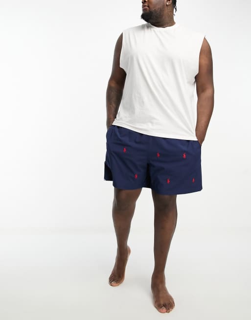 Polo Ralph Lauren Big Tall Traveler all over icon logo swim shorts in navy red