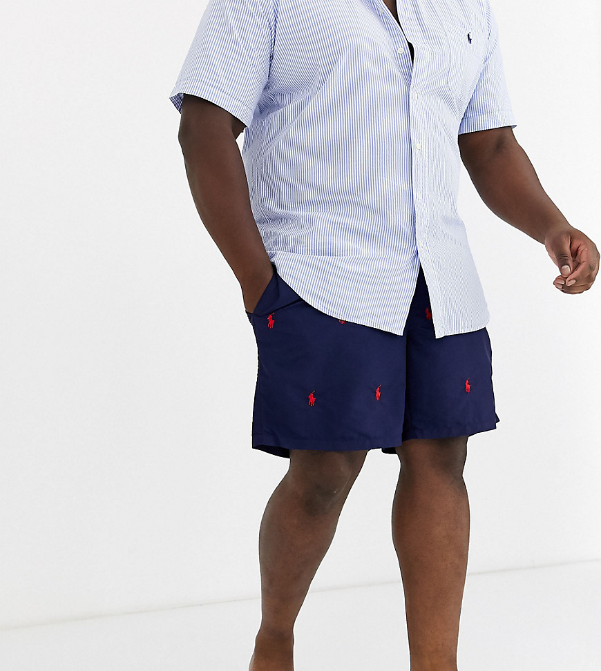 Polo Ralph Lauren Big & Tall Traveler all over player logo swim shorts in navy