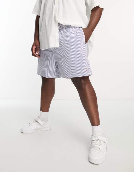 Polo Ralph Lauren Big & Tall – Traveler – Badeshorts aus Seersucker in Mittelblau mit Markenlogo