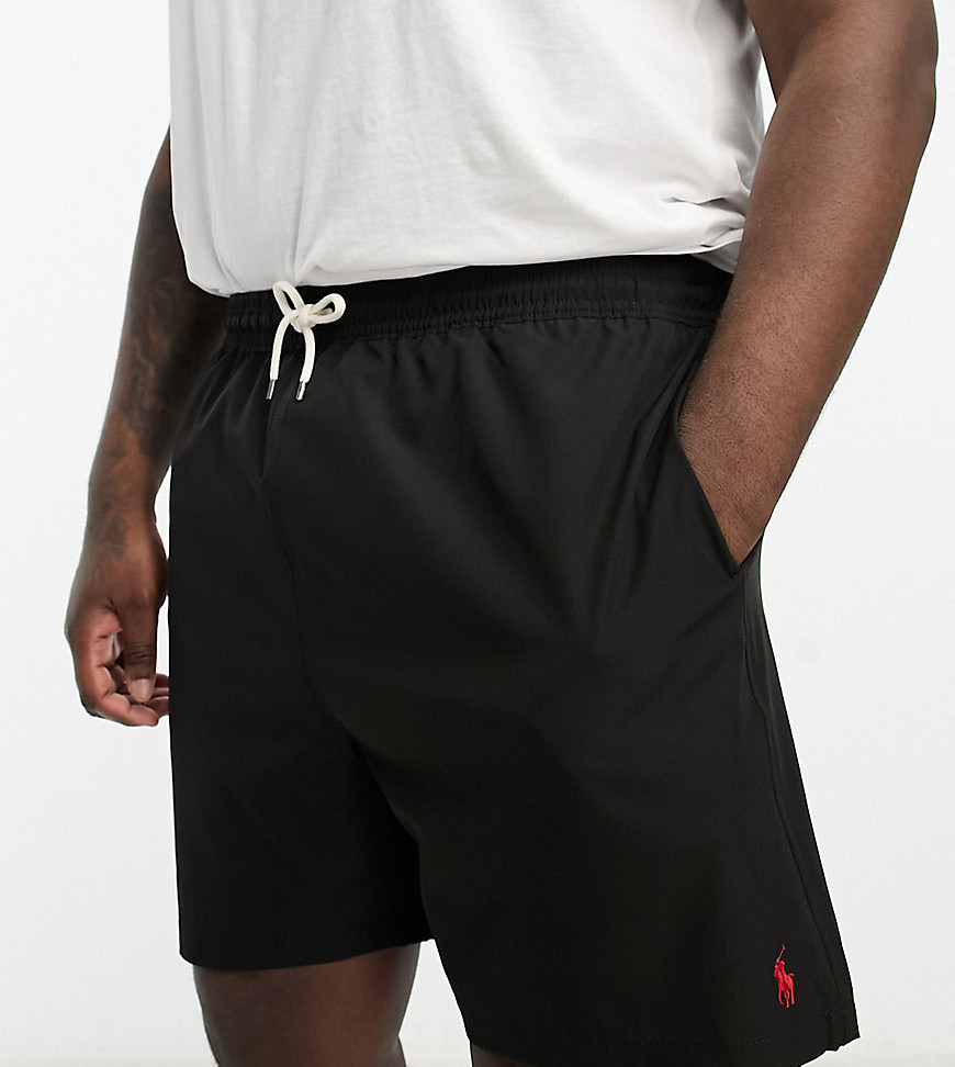 Polo Ralph Lauren Big & Tall Traveler icon logo mid swim shorts in black