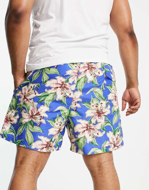 Polo Ralph Lauren Big Tall traveller icon logo lilies print swim shorts in blue co ord ASOS