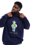 [Polo Ralph Lauren] Polo Ralph Lauren Big & Tall varsity football bear print hoodie in navy 3XL NAVY