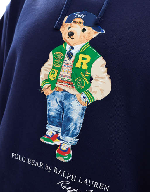 Polo Ralph Lauren Big Tall varsity football bear print hoodie in navy