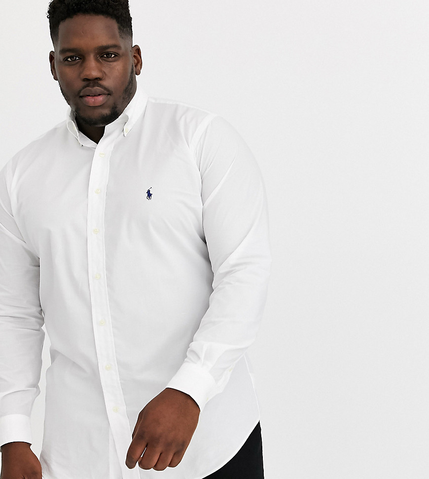 Polo Ralph Lauren – Big & Tall – Vit stretchig poplinskjorta med button down-krage och klassisk logga