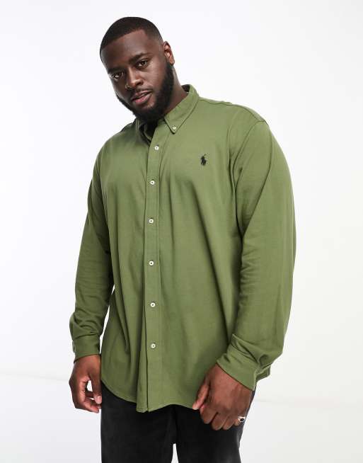 Polo Ralph Lauren Big & Tall – Zapinana na guziki ciemnozielona koszula z piki z logo