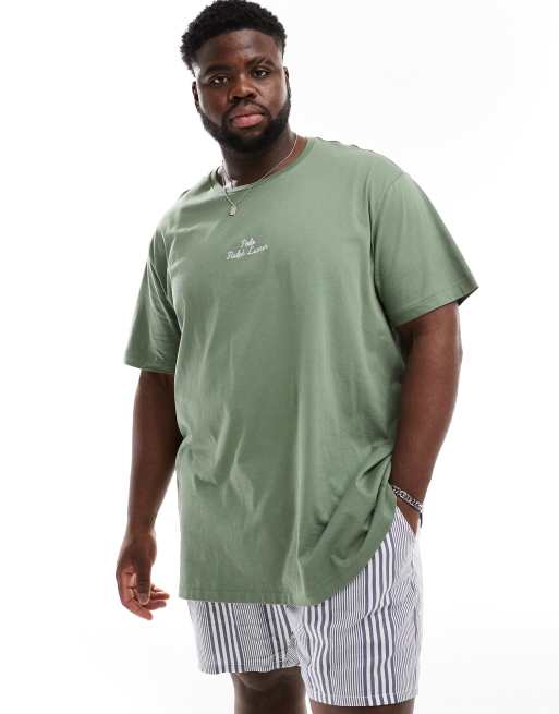 Polo Ralph Lauren Big & Tall – Zielony T-shirt oversize z logo na środku