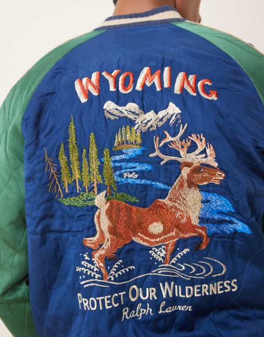Polo Ralph Lauren - Blå/grøn bomber-jakke med grafisk print, 5 af 5
